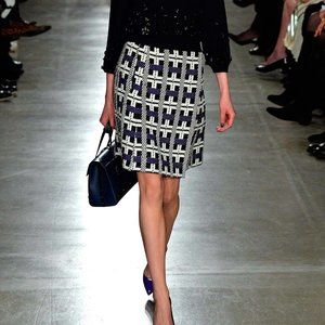 Oscar De La Renta Wool Geometric Snap Skirt Fall 2015 SAMPLE Purple Black